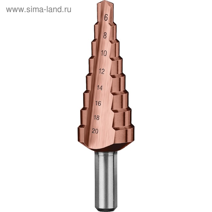 Сверло ступенчатое ЗУБР 29672-6-20-8_z01, d 6-20 мм, 8 ступеней, трехгранный хвостовик сверло ступенчатое зубр 29672 4 12 5