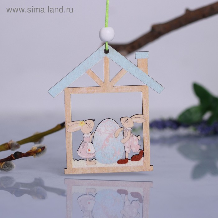 фото Набор декоративных подвесок «пасхальные зайчики в домике» 2 шт., 1×10×13 см
