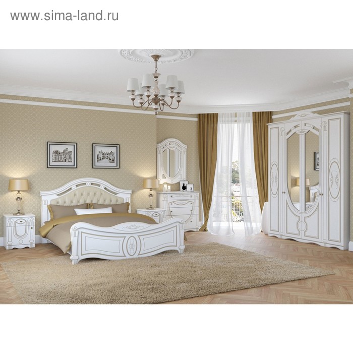 Кровать «Александрина» без ПМ, 160×200 см, с ламелями, мягкое изголовье, цвет белый/золото