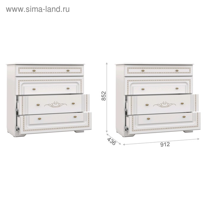 

Комод «Диана», 912 × 436 × 852 мм, цвет белый / золото