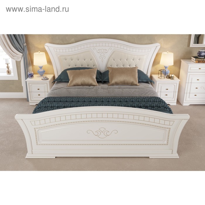 фото Кровать «каролина», 160 × 200 см, без основания, мягкое изголовье, цвет белый / золото imperial