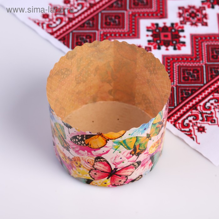 

Форма бумажная для кулича "Бабочки цветные" 110 x 85 мм