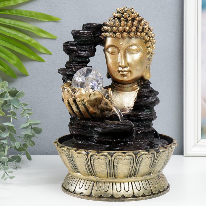 Фонтан настольный от сети, подсветка "Будда с лотосом в руке" бронза 30х20х20 см