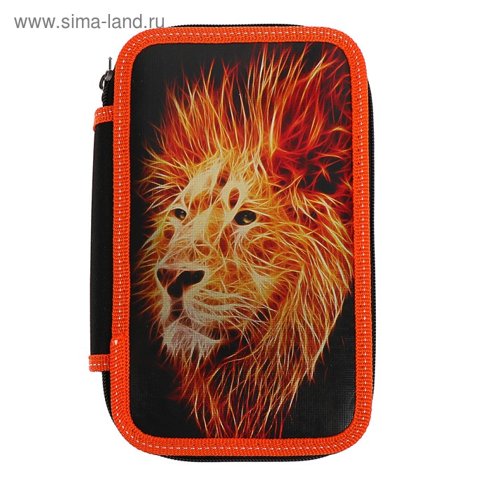 Пенал 3 секции 125 х 205, ламинированный картон, металлизированный, для девочки «Лев»