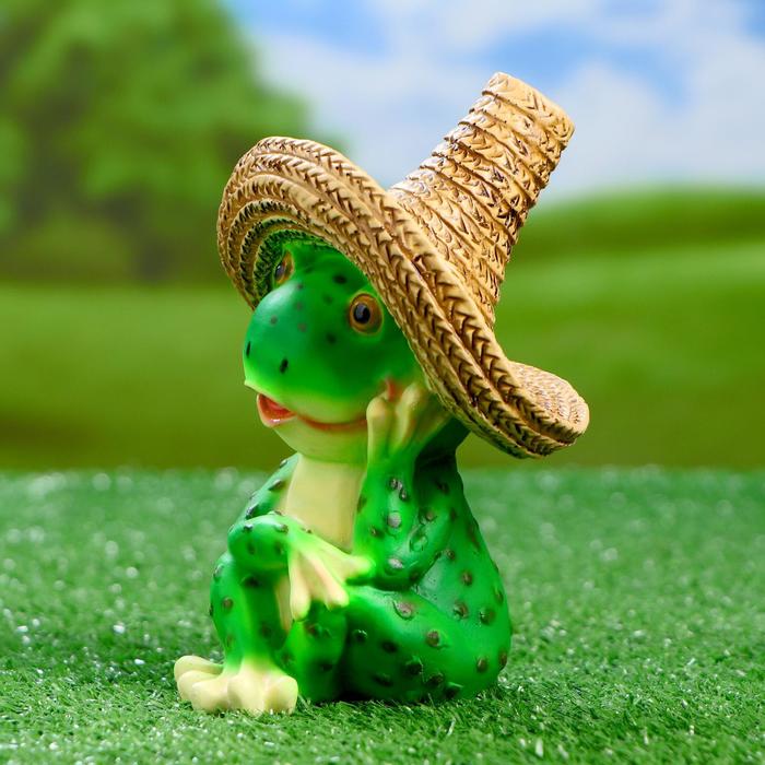 фото Садовая фигура "лягушка в соломенной шляпе" 11х12х16,5см хорошие сувениры