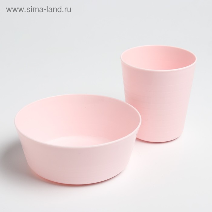 фото Набор детской посуды (стакан+миска), цвет розовый mum&baby