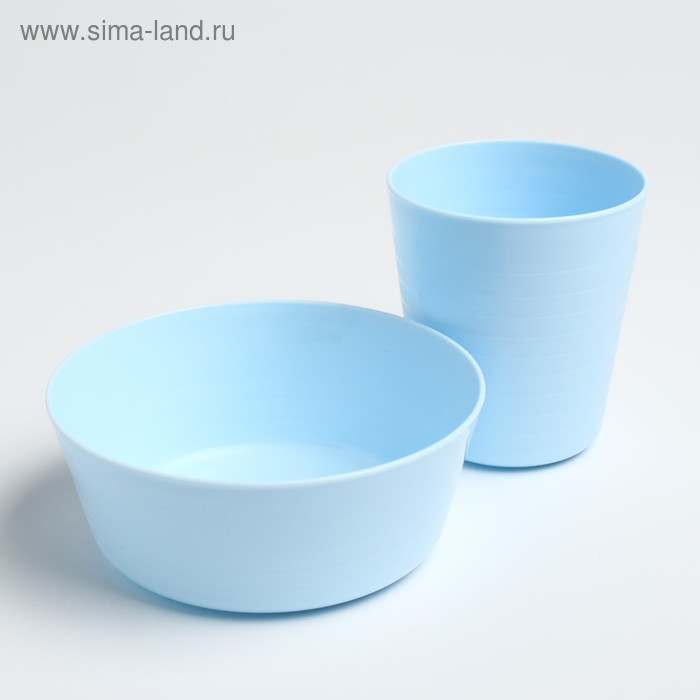 фото Набор детской посуды (стакан+миска), цвет голубой mum&baby