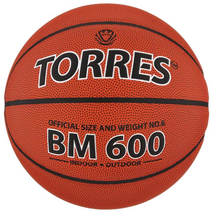 фото Мяч баскетбольный torres bm600, b10026, pu, клееный, 8 панелей, р. 6