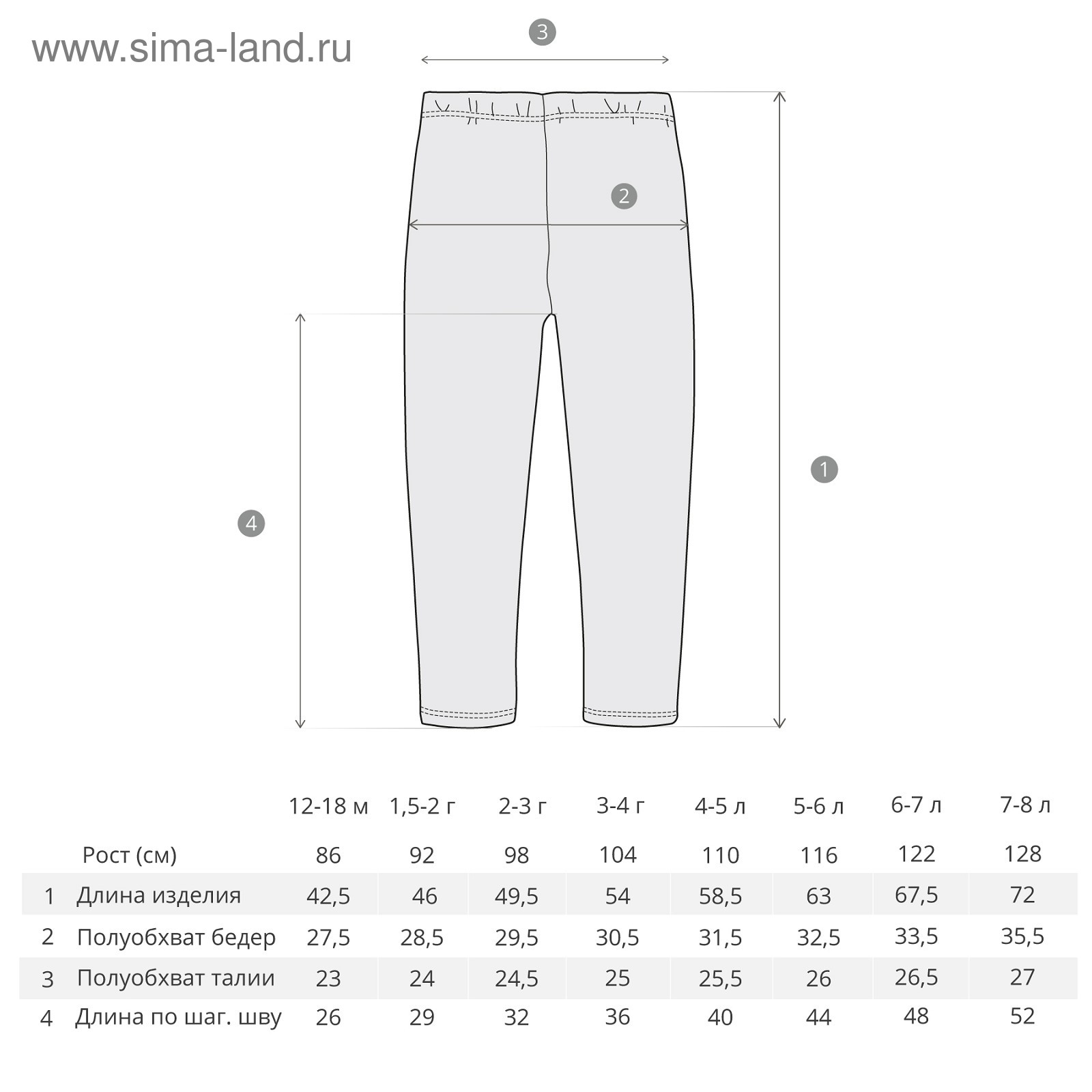 Размерная сетка детские лосины
