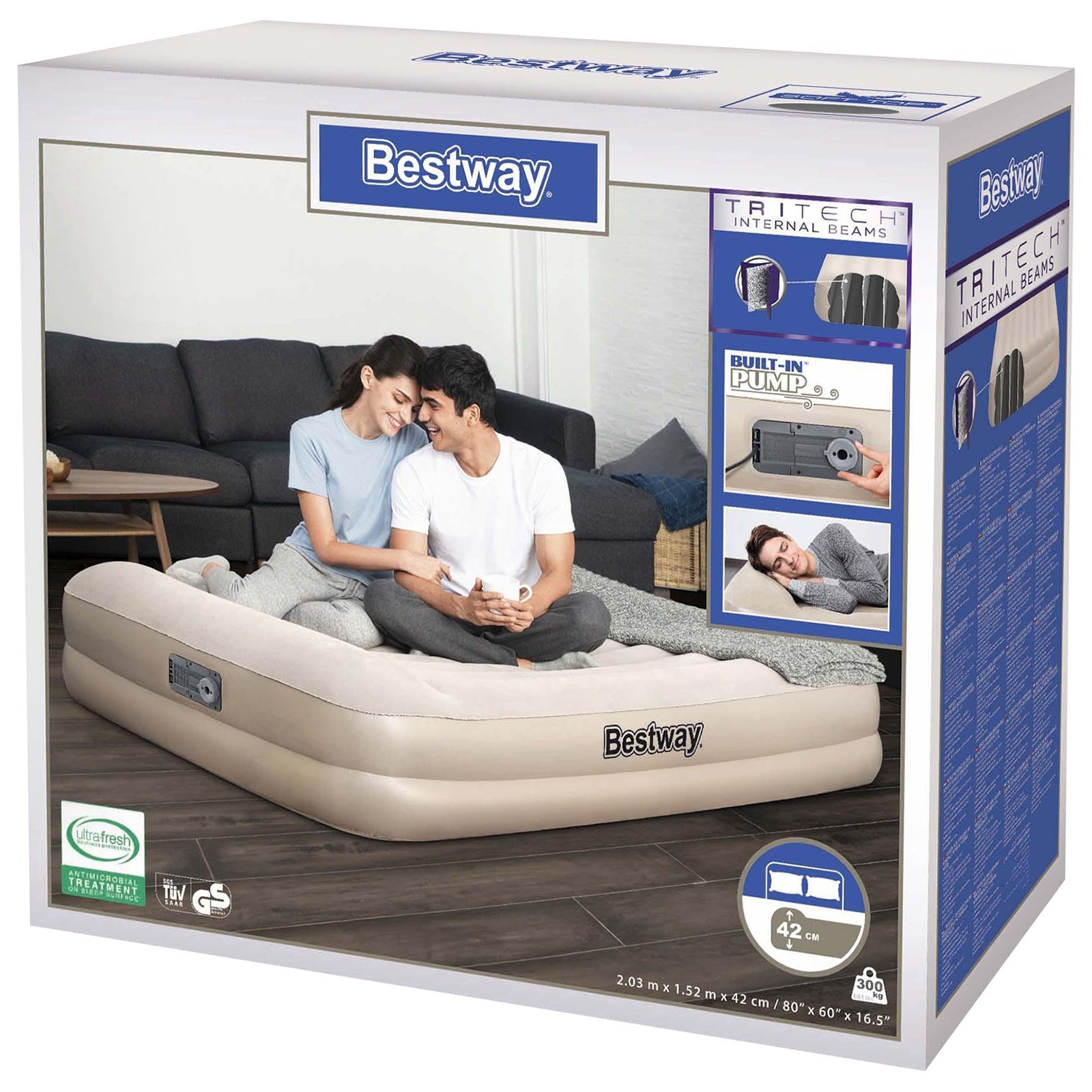 Bestway кровать надувная queen со встроенным электронасосом pvc 203x152 см x 42 см 67696