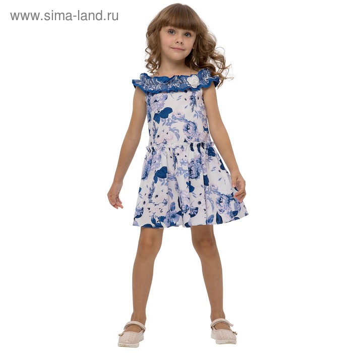 фото Платье для девочек, рост 110 см, цвет бело-синий карамелли