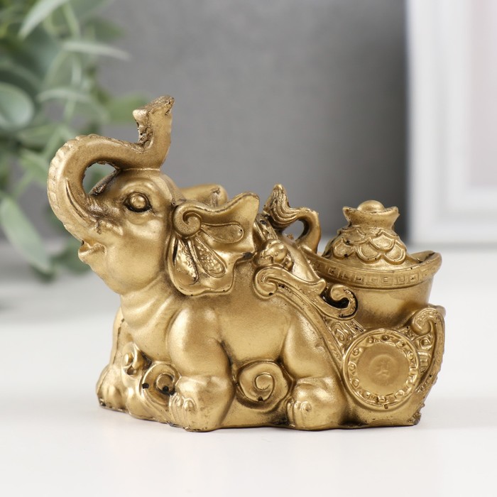 Нэцке полистоун под бронзу Слон с тележкой золота 7х4х8,5 см