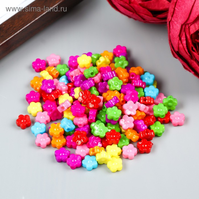 Бусины для творчества пластик Цветные микро цветочки набор 150 шт 0,4х0,9х0,9 см