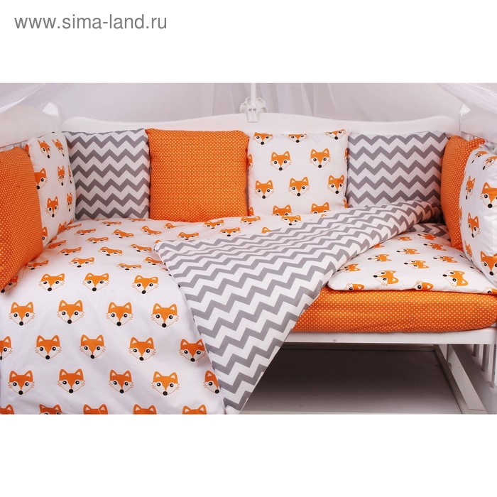 Комплект в кроватку Lucky, 15 предметов, цвет оранжевый amarobaby комплект в кроватку lucky 8 предметов белый серый оранжевый