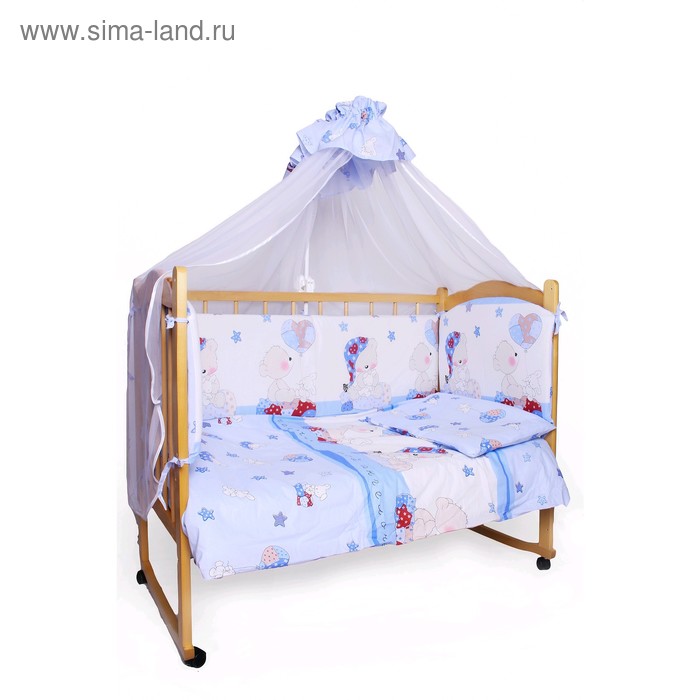 Комплект в кроватку «Мишкин сон», 7 предметов, поплин, голубой