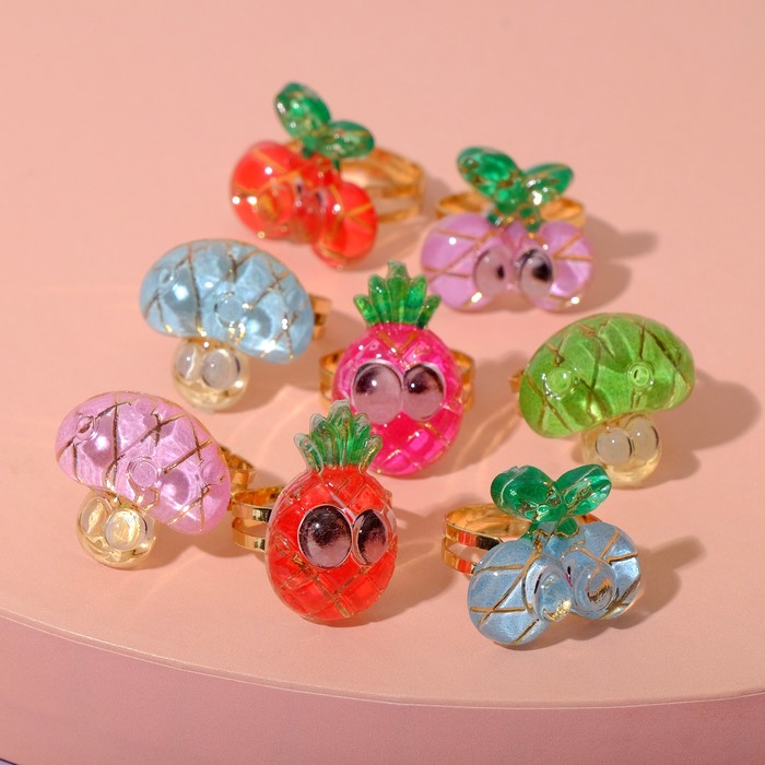 Кольцо детское "Ассорти" фруктики и овощи, форма МИКС, цвет МИКС, безразмерное