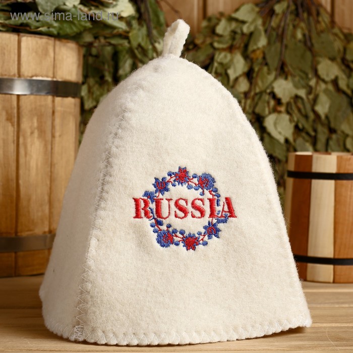 фото Шапка для бани с вышивкой "russia" венок добропаровъ