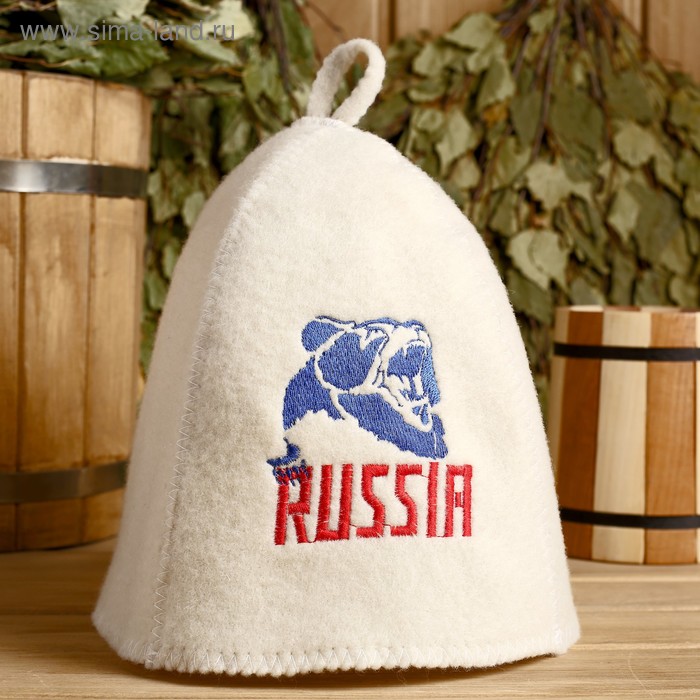 фото Шапка для бани с вышивкой "russia" медведь добропаровъ