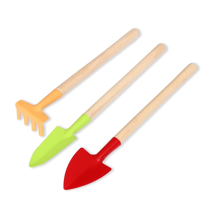 фото Набор садового инструмента, 3 предмета: рыхлитель, совок, грабли, длина 20 см greengo