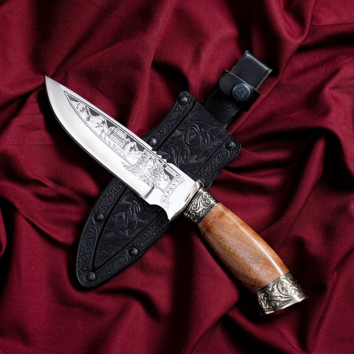 Нож кавказский, туристический "Беркут" с ножнами, гардой, сталь - 40х13, 15 см