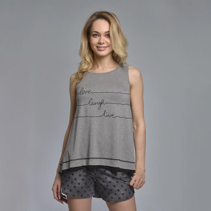 фото Комплект женский (топ, шорты) «девиз», цвет серый, размер 50