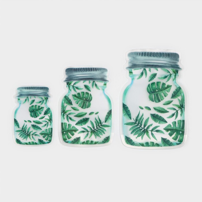 

Набор пакетов для хранения сыпучих продуктов Доляна «Листья», застёжка zip-lock, 3 шт, 15×10 см, 20×13 см, 24,5×16,5 см, цвет зелёный