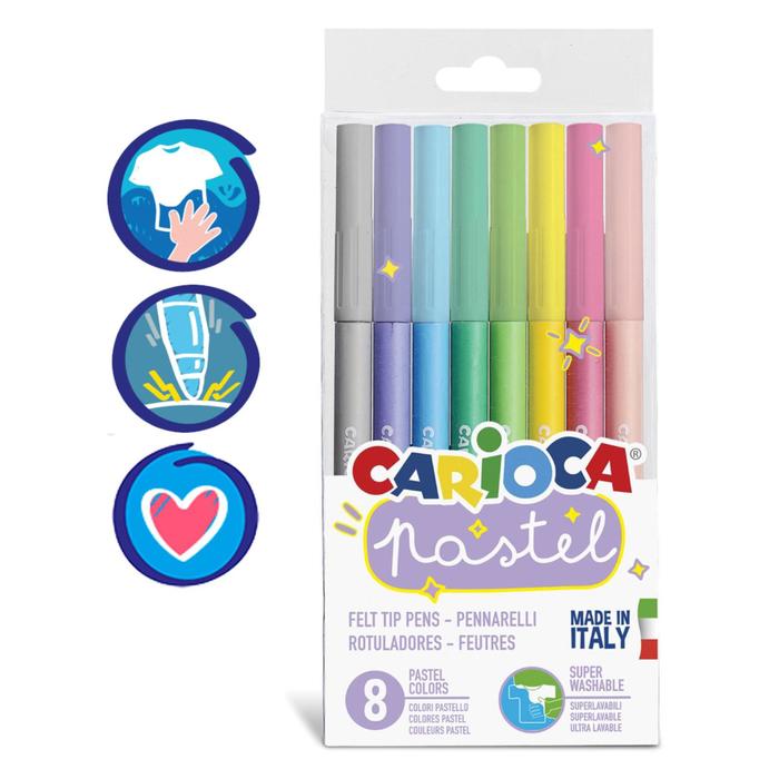 Фломастеры 8 цветов Carioca Pastel, пастельная палитра, смываемые, блистер, европодвес