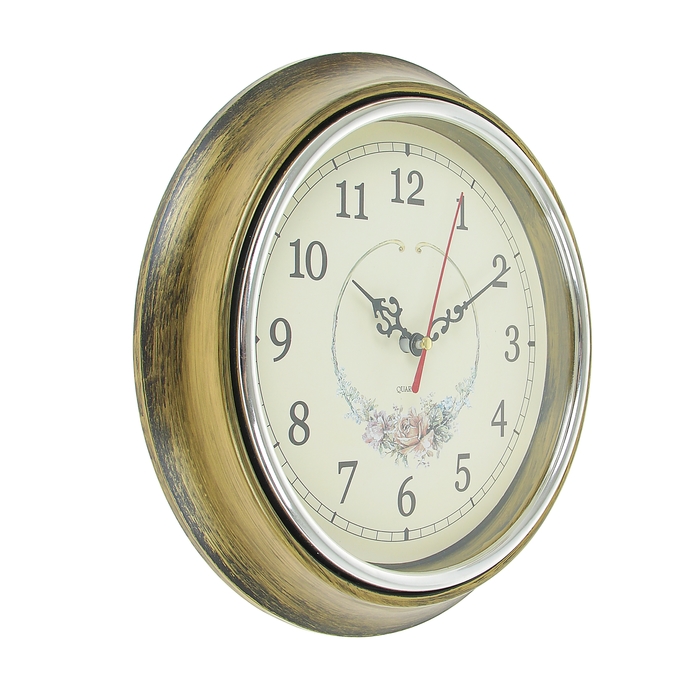 Часы настенные круглые "Розочка", d=25 см, рама под бронзу