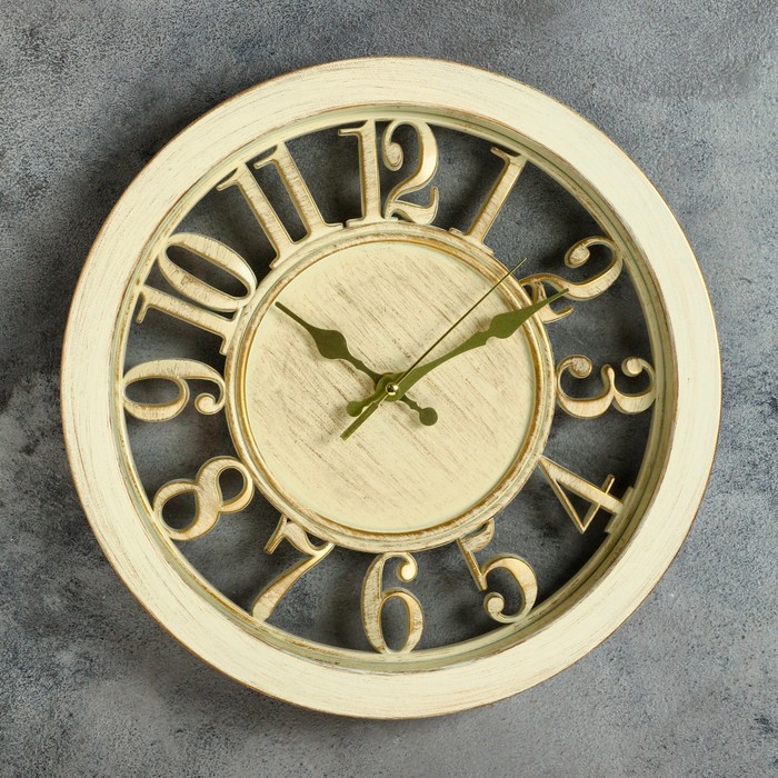 Часы настенные интерьерные "Серия Цифры. Пунктуальность", d=30 см, рама кремовая