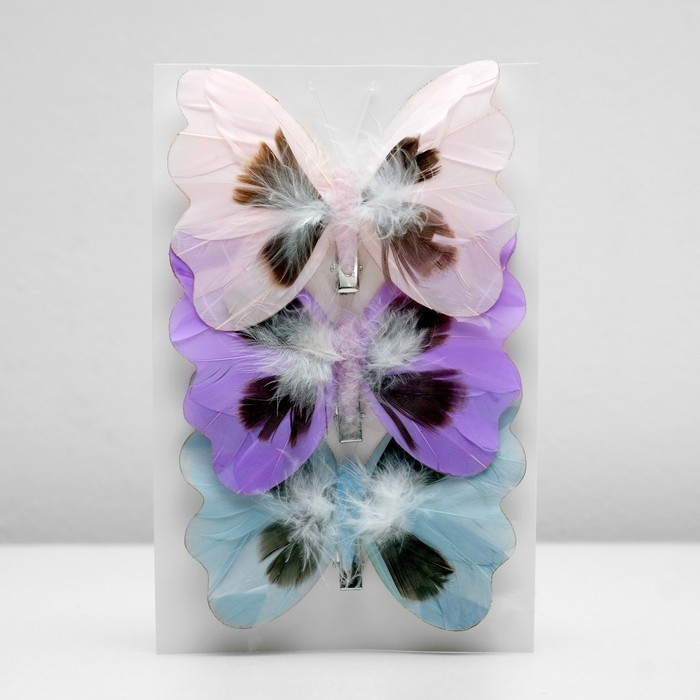 Бабочка для декора и флористики, на прищепке, МИКС, пластиковая, 1шт., 12 х12 см
