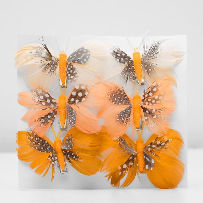 Бабочка для декора и флористики, на прищепке, пластиковая, микс, 1 шт., 8 х 6 х 1 см