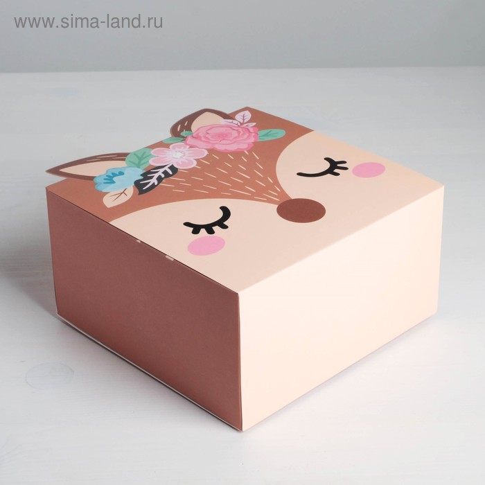 Коробка подарочная складная, упаковка, «Оленёнок», 15 х 15 х 8 см коробка складная медвежонок 15 х 15 х 8 см