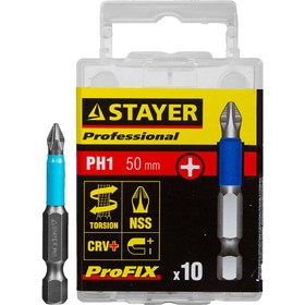 

Биты STAYER "PROFI" 26203-1-50-10_z01, ProFix, PH1, хвостовик E 1/4", 50мм, 10шт