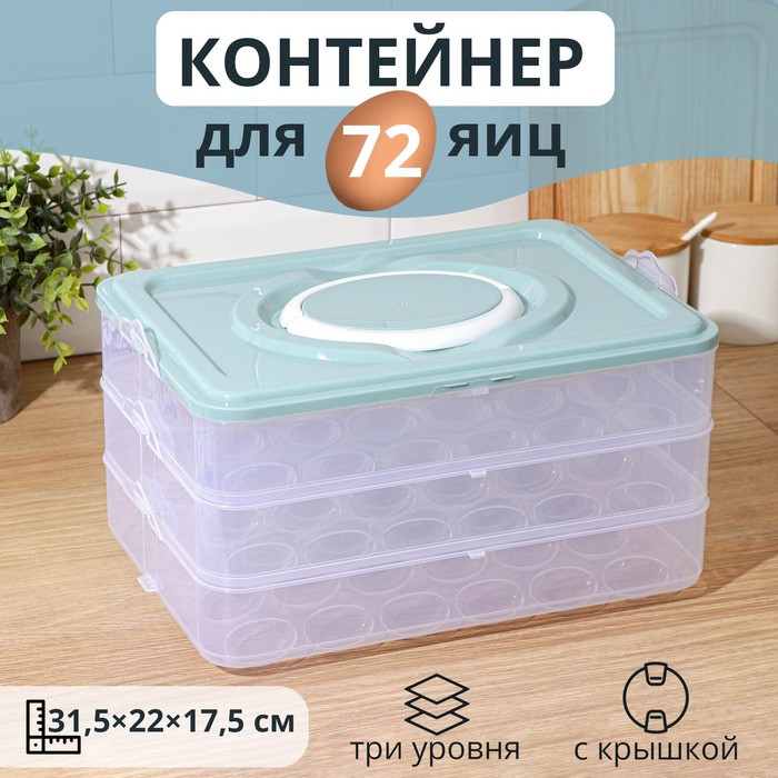 

Контейнер для хранения яиц, 31,5×22×17,5 см, в 1 ярусе 24 ячейки, цвет МИКС