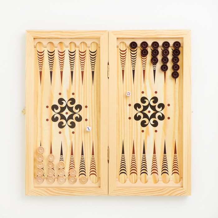 фото Нарды "бой казаков на реке", деревянная доска 50 х 50 см, с полем для игры в шашки