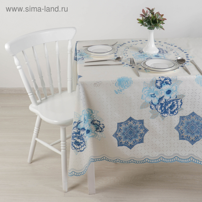 

Клеёнка ажурная Lace, 137×180 см, рулон 10 скатертей, цвет бело-голубой