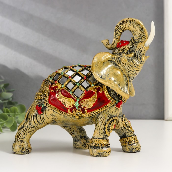 Сувенир полистоун Слон в красной попоне с золотыми узорами и зеркалами 18,5х8х23 см сувенир полистоун слон в золотой попоне с узорами лак 13х11х6 8 см