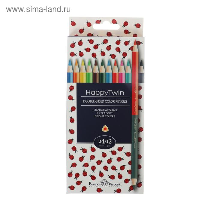 

Карандаши цветные 24 цвета 12 штук, Twincolor Happy, микс из 4 видов