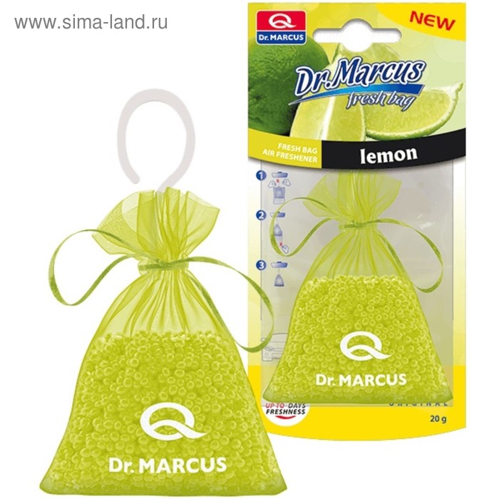 Ароматизатор Dr.Marcus Fresh bag Лимон, подвесной, на зеркало, 20 г ароматизатор подвесной aura fresh fresh bag margarita гранулы в мешочке