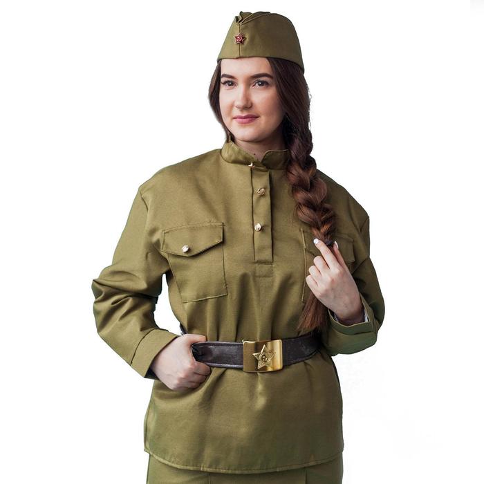 фото Карнавальный костюм «солдаточка», пилотка, гимнастёрка, ремень, р. 52-54 бока