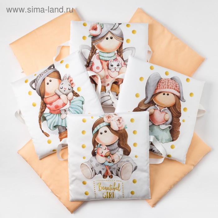 фото Набор подушек крошка я "принцесса тиффани" цв. белый/коралловый 35*35 см-8 шт, сатин