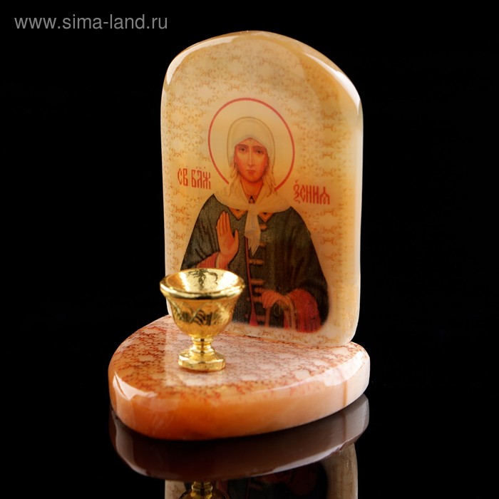 Икона «Ксения Петербургская», с подсвечником, селенит икона овал на поставке с фономсвятая троица селенит