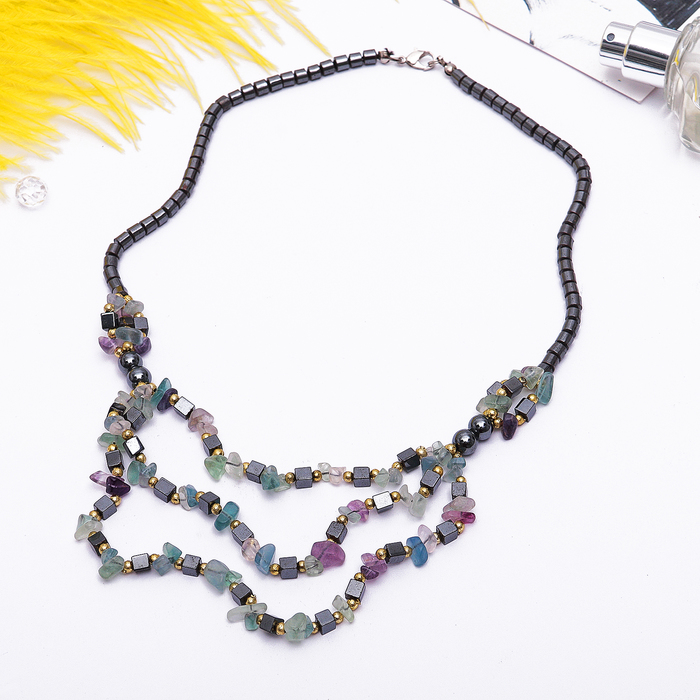 Бусы 3 яруса "Гематит с флюоритом", 52см