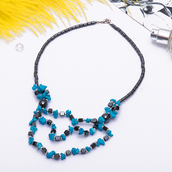 Бусы 3 яруса "Гематит с бирюзой новой", 52см