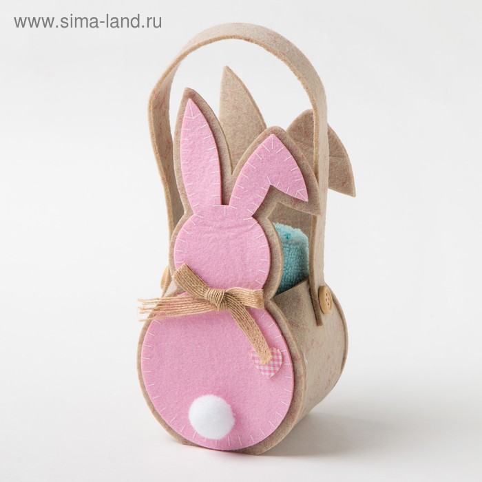 фото Полотенце в корз. "розовый заяц" 30х30 см, 100% хлопок, 360 гр/м2