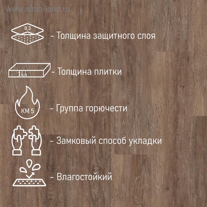 

Плитка ПВХ Tarkett PROGRESSIVE HOUSE/Gabriel, 1220×200, толщина 4,4 мм, 1,96 м2