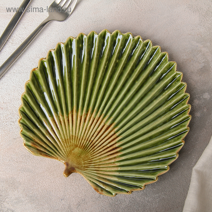 блюдо керамическое сервировочное лунная тропа 20×19 5 см Блюдо керамическое сервировочное «Дендрарий», 19,5×19×2 см, цвет зелёный