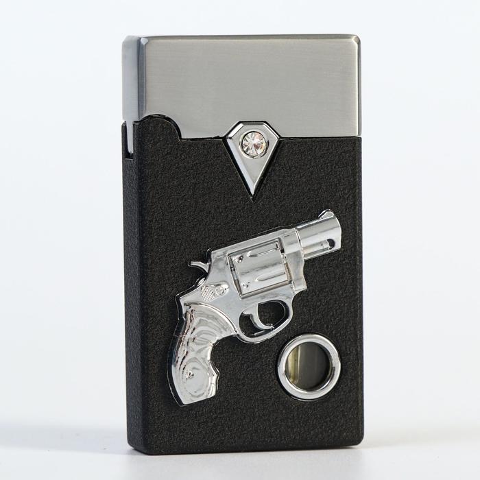 Зажигалка с подсветкой «Револьвер» в подарочной коробке, пьезо, газ