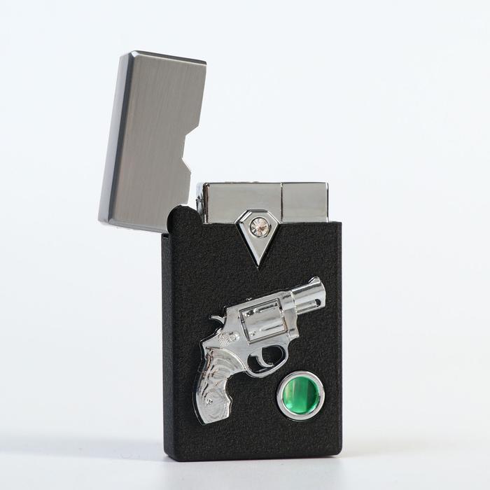 Зажигалка с подсветкой «Револьвер» в подарочной коробке, пьезо, газ