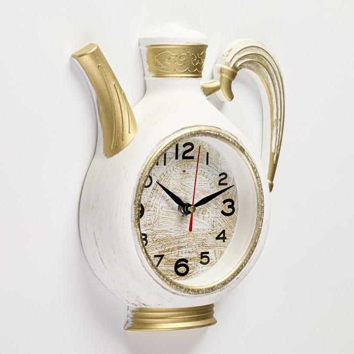 Часы настенные, серия: Кухня "Чайник" 26,5х24см, корпус белый с золотом